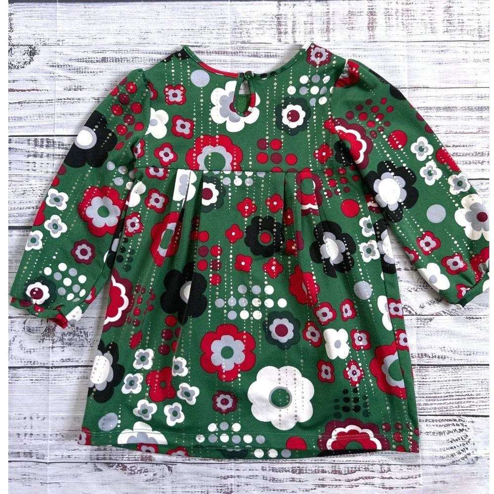 The Childrens Place Floral Dress Kids Green Satin Bow Metallic‎ 24 Months